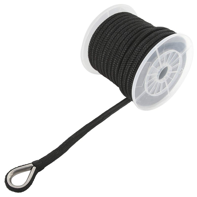 NovelBee 3/8 Inch X 50 Feet Double Braid Nylon Anchor Line with Stainless Steel Thimble and Plastic Chuck (Black) - Image 3